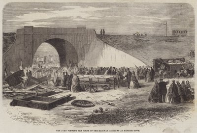 O júri vendo a cena do acidente ferroviário na cidade de Kentish de Edward Hull