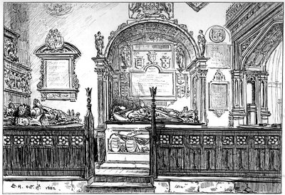 O banco na igreja de Clopton, Stratford-upon-Avon, Warwickshire, 1885. de Edward Hull