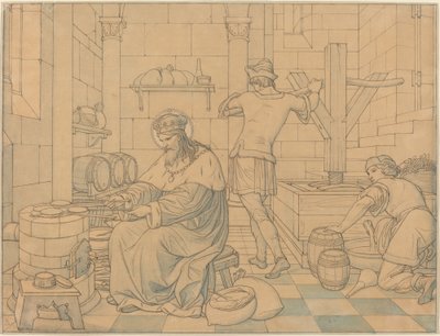 Saint Wenzel Cooking apresenta como Two Youths Press Wine de Edward Jakob von Steinle