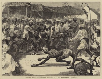 Esboços indianos, tigres humanos no festival Mohurrum de Edward John Gregory
