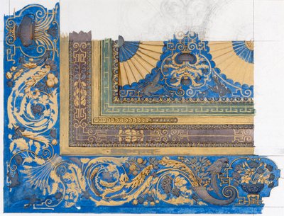 Design para o teto central da sala de bilhar no Wortley Hall (caneta, tinta e wc no papel) de Edward John Poynter