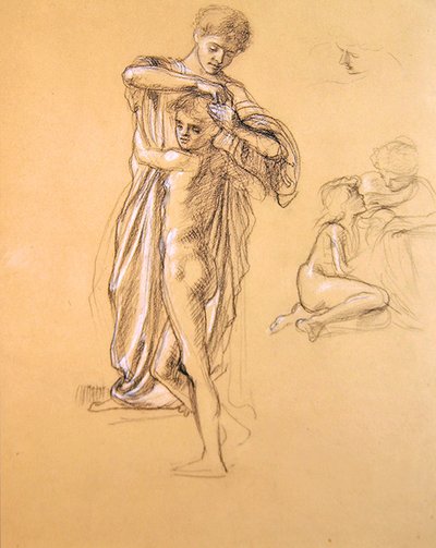 Estudo para Idle Fears (I), 1893 (giz no papel) de Edward John Poynter