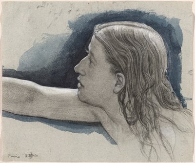 Estudo da cabeça de um jovem com o braço direito estendido de Edward John Poynter