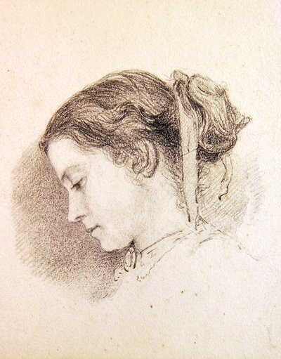 Estudo da cabeça de uma rapariga (lápis sobre papel) de Edward John Poynter