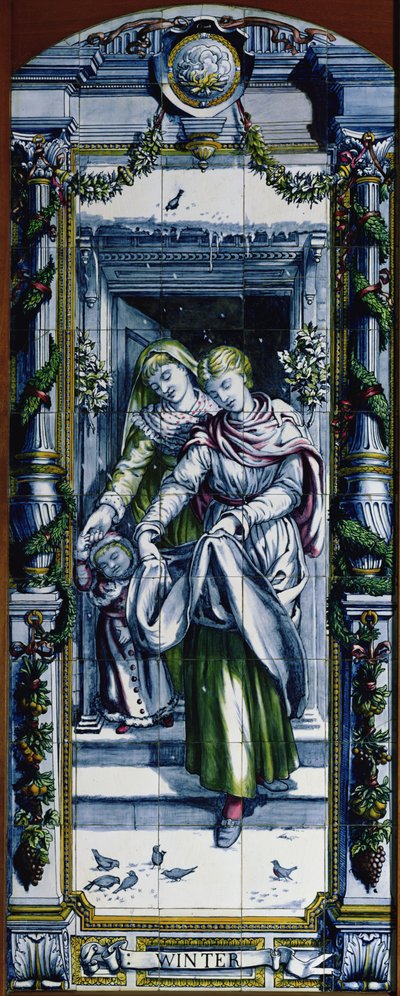 Winter, de uma série de painéis de azulejos, desenhados por Sir Edward Poynter e feitos por Minton, Campbell and Company, para a Dutch Kitchen, 1867-8 (cerâmica) de Edward John Poynter