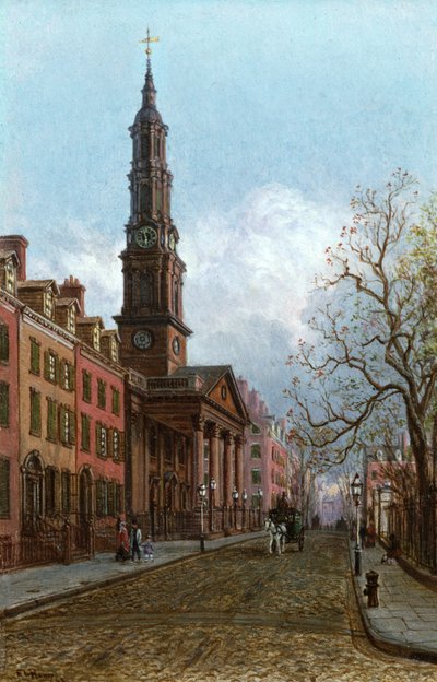 Igreja de São João, Varick Street, Nova York, 1914 (óleo no tabuleiro da academia) de Edward Lamson Henry
