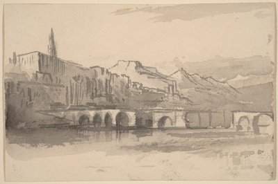 Ponte com montanhas ao longe (Ventimiglia) de Edward Lear