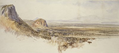 Vista distante de Borghetto e Partenico, Sicília, 1847 (caneta e tinta marrom com aquarela e grafite sobre papel branco) de Edward Lear