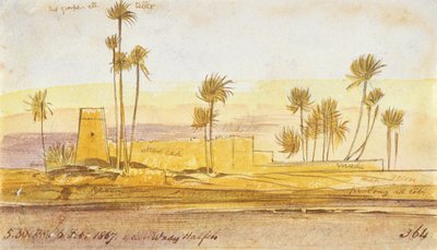 Perto de Wady Halfeh, 5:30 pm, 6 de fevereiro de 1867 (tinta e wc) de Edward Lear
