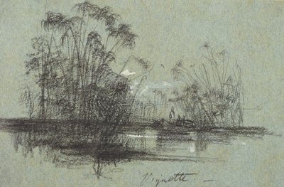 Papyrus on the Anapus, a partir de vistas da Sicília (giz preto e bodycolour em papel azul) de Edward Lear