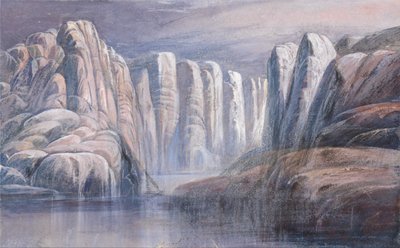 Passagem do rio, entre penhascos de rocha árida de Edward Lear
