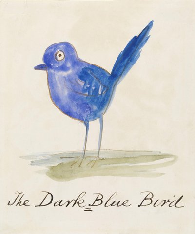 O pássaro azul escuro, de dezesseis desenhos de pássaros em quadrinhos (caneta e tinta wc no papel) de Edward Lear