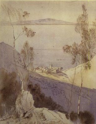 O Mosteiro de Esphigmenou (aguarela) de Edward Lear