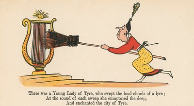 Houve uma jovem dama de Tiro, que varreu os acordes altos de uma lira, de "Um livro de tolices", publicado por Frederick Warne and Co., Londres, c.1875 de Edward Lear