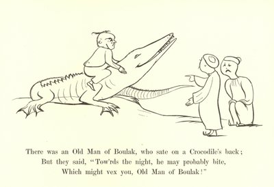Havia um velho homem de Boulak, que estava sentado nas costas de um crocodilo de Edward Lear