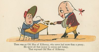 Havia um Velho de Kilkenny, que nunca teve mais que um centavo, de "Um Livro de Tolices", publicado por Frederick Warne and Co., Londres, c.1875 de Edward Lear