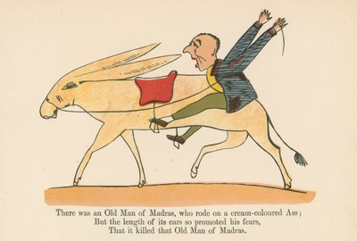 Havia um velho homem de Madras, que montou em um rabo de cor creme, de &39;A Book of Nonsense&39;, publicado por Frederick Warne and Co., Londres, c.1875 de Edward Lear