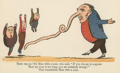Havia um velho homem de nariz, que disse: "Se você escolher supor", de "Um livro de bobagens", publicado por Frederick Warne and Co., Londres, c.1875 de Edward Lear