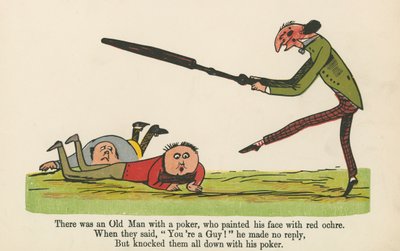 Havia um Velho com um pôquer, que pintou seu rosto com ocre vermelho, de "Um livro de bobagens", publicado por Frederick Warne and Co., Londres, c.1875 de Edward Lear