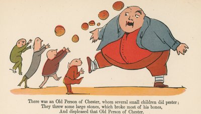 Havia um Velho de Chester, a quem várias crianças pequenas importunavam, de "Um Livro de Tolices", publicado por Frederick Warne and Co., Londres, c.1875 de Edward Lear