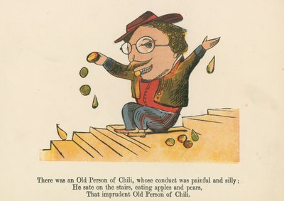 Havia uma Pessoa de Chili, cuja conduta foi dolorosa e boba, de "Um livro de bobagens", publicada por Frederick Warne and Co., Londres, c.1875 de Edward Lear