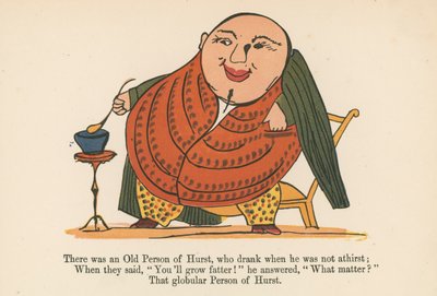 Havia um Velho de Hurst, que bebia quando não estava com sede, de "Um livro de bobagens", publicado por Frederick Warne and Co., Londres, c.1875 de Edward Lear