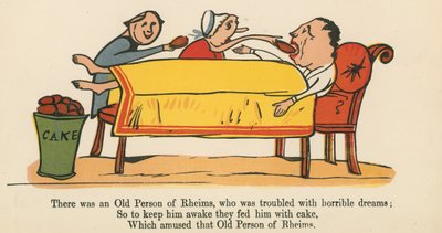 Havia um Velho de Rheims, que estava perturbado com sonhos horríveis, de "Um livro de bobagens", publicado por Frederick Warne and Co., Londres, c.1875 de Edward Lear
