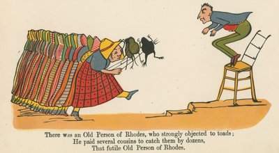 Havia um Velho de Rodes, que se opunha fortemente aos sapos, de "Um Livro de Tolices", publicado por Frederick Warne and Co., Londres, c.1875 de Edward Lear