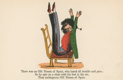 Havia uma pessoa idosa da Espanha, que odiava todos os problemas e dores, de &39;A Book of Nonsense&39;, publicado por Frederick Warne and Co., Londres, c.1875 de Edward Lear