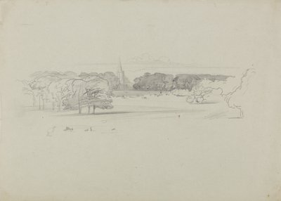 Vista sobre um prado para uma igreja de Edward Lear