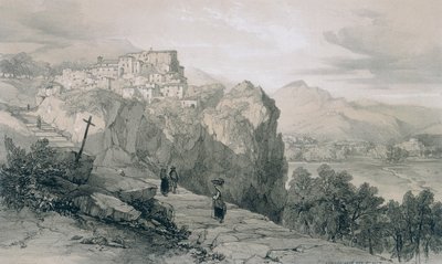 Visões em Roma e seus arredores: Rocca Young e à distância as Cidades de Licença e Civitella di Licenza de Edward Lear