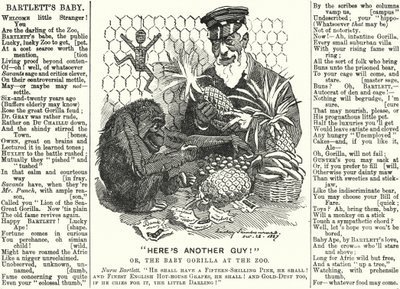 Soco cartoon: Abraham Dee Bartlett, superintendente do Zoo de Londres, e um gorila bebé (gravura) de Edward Linley (after) Sambourne