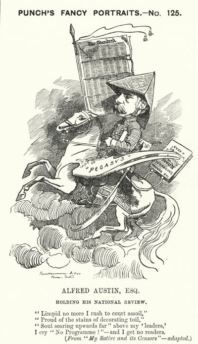 Soco cartoon: Alfred Austin, poeta e editor inglês da National Review (gravura) de Edward Linley (after) Sambourne