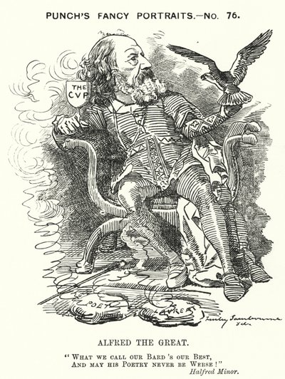 Soco cartoon: Alfred, Lord Tennyson, poeta inglês (gravura) de Edward Linley (after) Sambourne