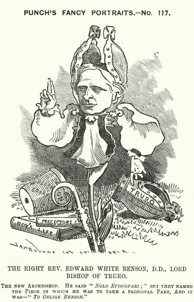 Soco cartoon: Edward White Benson, bispo inglês (gravura) de Edward Linley (after) Sambourne