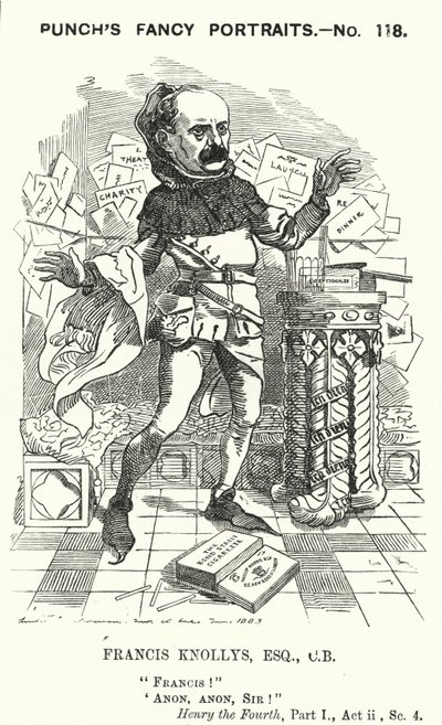 Soco cartoon: Francis Knollys, secretário particular do Príncipe de Gales (gravura) de Edward Linley (after) Sambourne
