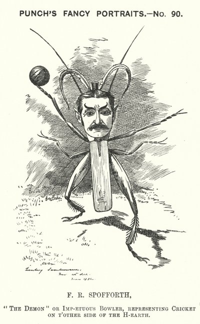 Soco cartoon: Fred Spofforth, jogador de cricket australiano (gravação) de Edward Linley (after) Sambourne