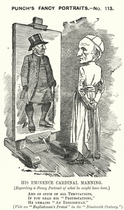 Soco cartoon: Henry Edward Manning, cardeal inglês e arcebispo católico de Westminster (gravura) de Edward Linley (after) Sambourne