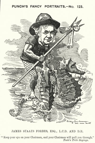 Soco cartoon: James Staats Forbes, engenheiro ferroviário e administrador escocês (gravura) de Edward Linley (after) Sambourne