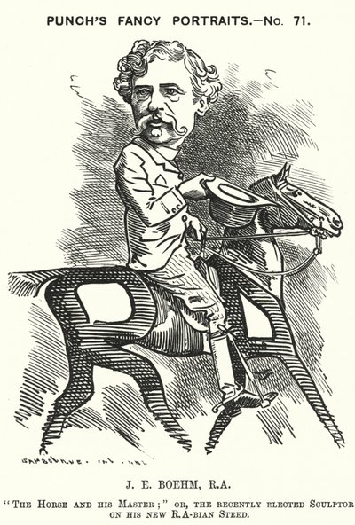 Soco cartoon: Joseph Edgar Boehm, escultor inglês (gravura) de Edward Linley (after) Sambourne