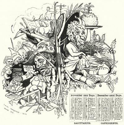 Soco cartoon: Novembro e Dezembro (gravura) de Edward Linley (after) Sambourne
