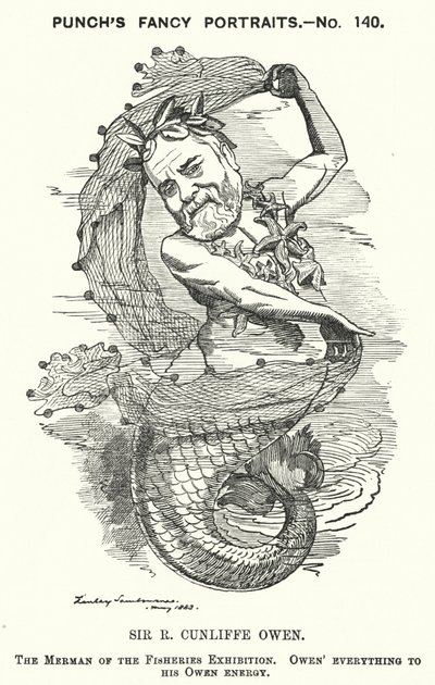 Soco cartoon: Philip Cunliffe-Owen, organizador de exposições britânicas e diretor do Museu South Kensington, Londres (gravura) de Edward Linley (after) Sambourne