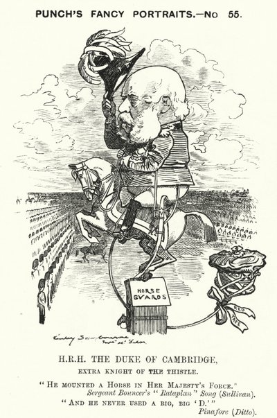 Soco cartoon: Príncipe George, Duque de Cambridge, soldado britânico (gravura) de Edward Linley (after) Sambourne