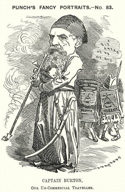 Soco cartoon: Richard Burton, explorador inglês, geógrafo e diplomata (gravura) de Edward Linley (after) Sambourne