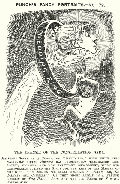Soco cartoon: Sarah Bernhardt, atriz francesa (gravura) de Edward Linley (after) Sambourne