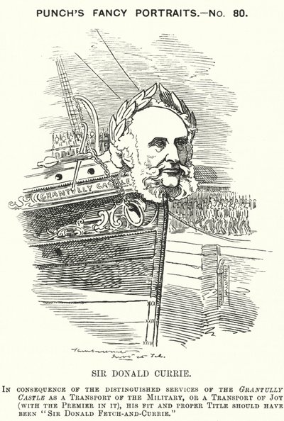 Soco cartoon: Sir Donald Currie, armador, político e filantropo escocês (gravura) de Edward Linley (after) Sambourne