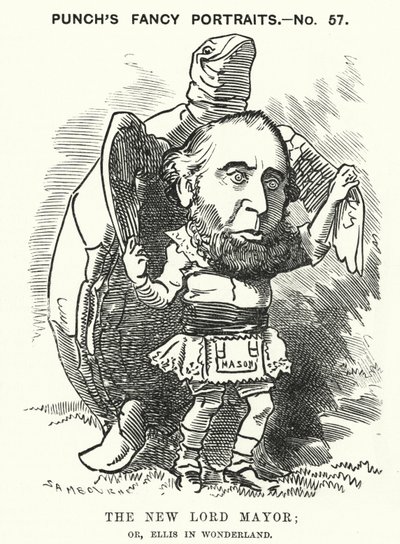 Soco cartoon: Sir John Ellis, Lord Mayor de Londres em 1881 (gravura) de Edward Linley (after) Sambourne