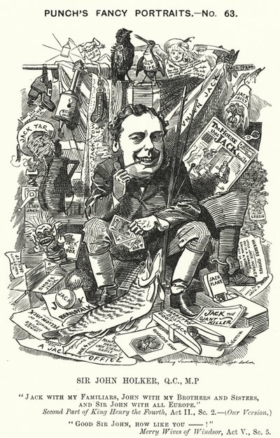 Soco cartoon: Sir John Holker, advogado e político inglês (gravura) de Edward Linley (after) Sambourne