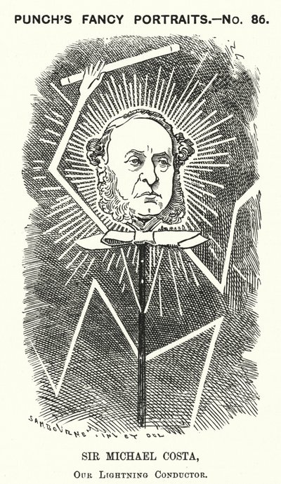 Soco cartoon: Sir Michael Costa, maestro inglês de origem italiana (gravura) de Edward Linley (after) Sambourne
