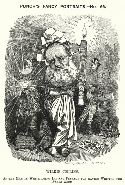 Soco cartoon: Wilkie Collins, romancista, dramaturgo e contista inglês (gravura) de Edward Linley (after) Sambourne